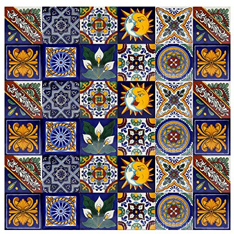 Cerames Piastrelle Mosaico Messicane Pablo – 30 ceramiche mattonelle messicane decorative per bagno, doccia, scale, parete posteriore della cucina | Tessere mosaico ceramica 10,5x10,5 cm