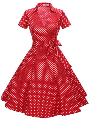 Timormode Robe Années 50's Audrey Hepburn Rockabilly Swing,Plissé Robe à Manches Courtes
