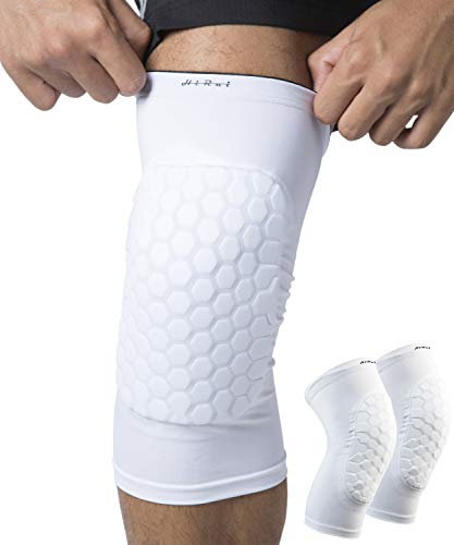 HiRui Rodilleras, Rodilleras de Baloncesto, Rodilleras de compresión para Voleibol, fútbol, Ciclismo, Correr, jóvenes y Adultos, Unisex (par), XL, Blanco