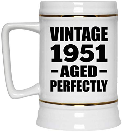 Designsify Gifts, 73rd Birthday Vintage 1951 Aged Perfectly, 22oz Beer Stein Ceramic Tankard Mug with Handle for Freezer, for Anniversary Mothers Day Fathers Day Parents Day Party, to Men Women Him