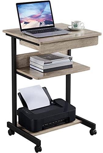 Yaheetech Mesa Ordenador con Ruedas Escritorios Ordenador Pequeña con Bandeja de Teclado Mesa Gaming con Cajón para Estudio,Espacio Límite Negro 79,5x56x51cm Gris