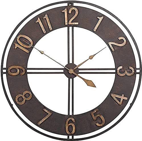 SBTXHJWCGLD 60cm Grande Horloge Murale de Jardin en Plein air, Horloge de Jardin Horloge extérieure étanche en métal à Visage Ouvert intérieur extérieur pour Salon Horloge en métal à Visage ou
