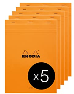 Rhodia 18600C - Packung mit 5 Notizblöcken No.18, DIN A4 80 Blätter liniert mit Rand 80g, Orange, 1 Pack