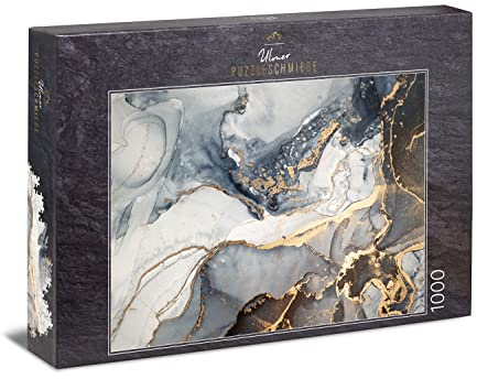 Ulmer Puzzleschmiede - Puzzle „Gold-Adern“ - Modernes 1000 Teile Puzzle Made in Germany - Abstrakte Farb-Kunst als stilvolles Impossible-Puzzle - Schweres Puzzle für mehrere Puzzle-Abende