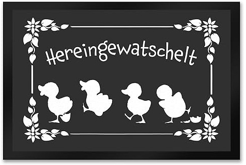 speecheese Hereingewatschelt Fußmatte XXL in 50x75 cm mit niedlichen Entchen für den Eingang als Frühlings- und Oster Dekoration oder um deinen Besuch zum Eintreten zu Bitten