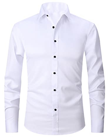 Tomwell Homme Chemises Business Manches Longues Chemises Habillées col Kent Uni Taille Normale Col Chemise Classique Slim Fit Casual Blanche 39