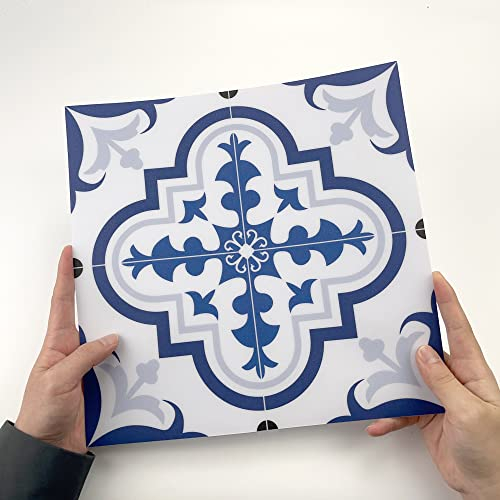 Alwayspon Vinyl Floor Tiles Sticker, Waterproof Non-slip Splashback Thicken PVC Vinyl Flooring Tiles, Self-adhesive Peel and Stick, 12inchx12inch/30x30cm, Blue Portuguese