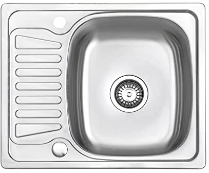 JASSFERRY Lavello da Cucina a Incasso con Vasca Singola, Scolapiatti Reversibile Lavandino, 580 x 480 mm