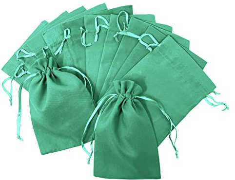 Oblique Unique® Baumwollbeutel mit Zugband 12 Stück Stoffsäckchen Stoffbeutel für Geschenke als Deko zu Weihnachten für DIY Adventskalender uvm. (Minze)
