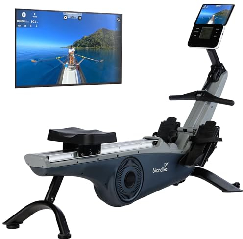 Skandika Rudergerät Freki | Rudergerät für Zuhause in Studio Qualität, 10-stufiger Magnetwiderstand, 8 kg Schwungmassensystem, Kinomap App kompatibel, aufstellbar, bis 200 cm | Fitnessgerät