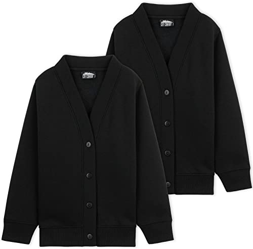 CityComfort Girls Cardigan, Long Sleeve Button Down School Cardigan for Kids (Black 2 Pack, 9-10 Years)