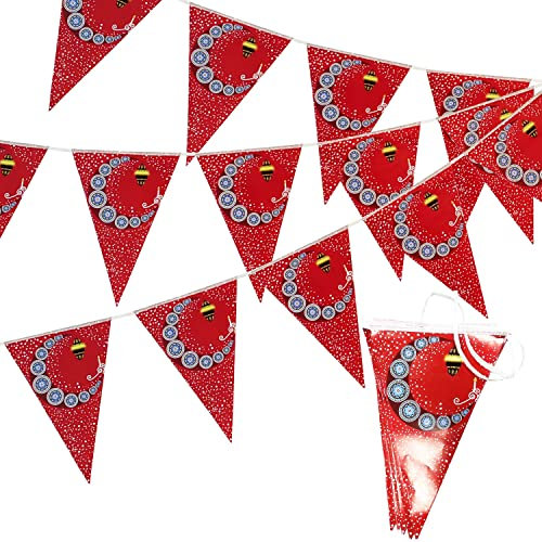 Ramadan Mubarak Banner Muslimische Bunting Rote Dreieck Banner Girlande mit Laterne Mond Schloss Zeichen Eid Mubarak Festival Feier Party Dekorationen für Mantel Kamin Wand Party Zubehör
