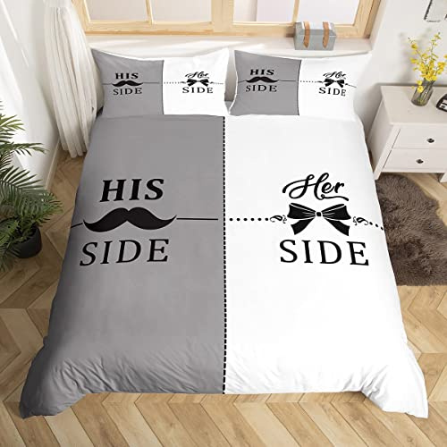 Couple Bedding Set Mr. Right Mrs. Right Comforter Cover Beard Bowknot Valentine'S Day Duvet Cover Set His Side Her Side Romanic Love Quilt Cover Bedroom Home Decor With 2 Pillow Cases King Size