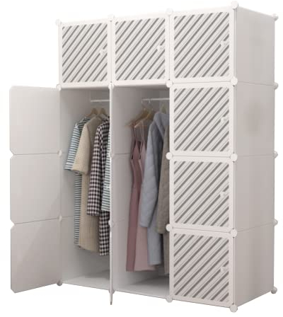 XOKOTAKI Armario Modular, Estantería de Módulos, Organizador Modular de Ropa Ropero para Hogar, Estante de Almacenamiento para Dormitorio, 12 Módulos, 2 Barras, 140x105 cm, Color Blanco