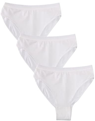 Kiench Mädchen Ballett Unterhosen Slips Tanz Unterwäsche für Teenager 4-16 Jahre 3er-Pack 3 Weiß EU Größe 134-140/8-9 Jahre Etikett 140