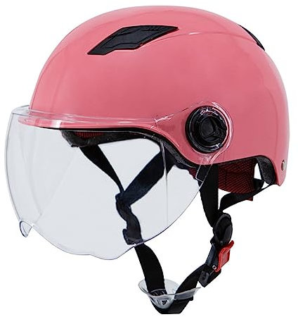 AOOPOO Aperto Caschi Da Moto Portatile Jet Casco Scodella ECE Omologato Retrò Motociclo Aperto Faccia Casco Donna Uomo Scooter,Adult Cruiser Chopper Mezzo Casco ,54-60CM (Rosa Rossa), Taglia unica