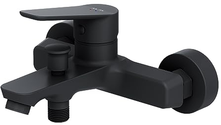 Badewannenarmatur Schwarz Matt mit Auslauf, Mischbatterie Badewanne, Brausebatterie Wanne, Einhand-Wannenbatterie für Badewanne und Dusche, Badezimmer Armatur, AM.PM Hit FTA10022