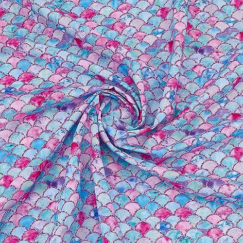 FINGERINSPIRE Stoff Mit Meerjungfrauenschuppen 1x1.45 m Fischschuppenmuster Polyester Baumwollstoff Rosa Blau Meerjungfrau Bedruckter Stoff Für DIY Handwerk Nähen von Heimtextilien (Nicht Elastisch)