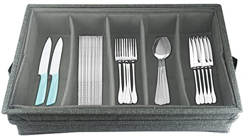 Organiseur de tiroir à couverts pliable pour tiroirs avec couvercle en PVC, boîte de rangement à 5 compartiments, séparateur de tiroir compact avec poignée pour ustensiles de cuisine
