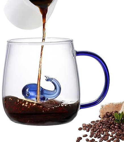 Kasmole Vidrio - Taza con Lindo Animal en el Interior - Figura Linda Dentro Vidrio Transparente, Figura Dibujos Animados Que Ahorra Espacio, Taza té para Cerveza, Vino, Agua y