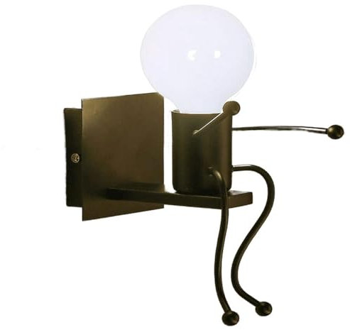Vetrineinrete® Applique da parete decorativo a forma di omino lampada da muro in metallo attacco E27 arredo casa (Omino Seduto Nero)