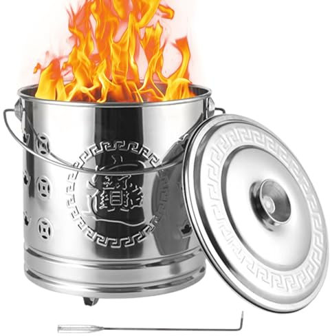 Bidoni Del Giardino Inceneritore In Acciaio Inossidabile Bidone Da Fuoco Resistente Al Calore In Fiamme Del Cestino Per Ventilazione Del Giardino Inceneritore Pesante Con Manico E Gancio Di Fuoco