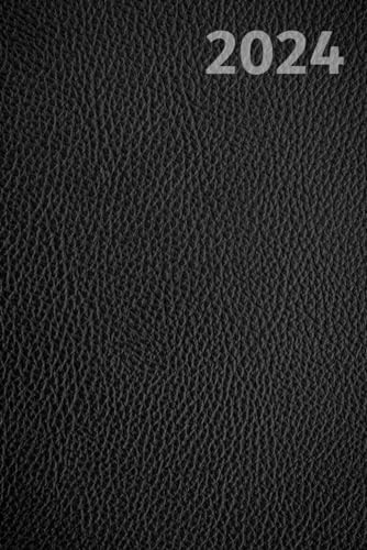 Buchkalender 2024 A5 1 Tag 1 Seite Schwarz: Terminplaner 2024 12 Monate, Tagesplaner mit Uhrzeit und Timer 2024, Din A5 Terminkalender 15 x 23 cm Balacron-Design