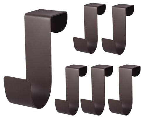 Biaungdo 6 Pcs Over The Cabinet Door Hooks, Brown Stainless Steel Hanger Hook Organizer Holder Back Door Hanger Single Hanging Hooks for Over The Door, Kitchen, Christmas, Wreath, Clothes