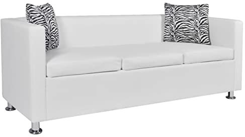 Festnight Sofa 3 sitzer Weiß Sofa 3er Sofa 3 sitzer Kunstleder Couch 3 sitzer 3er Couch für Wohnzimmer/Schlafzimmer/Büro-Weiß-3-Sitzer