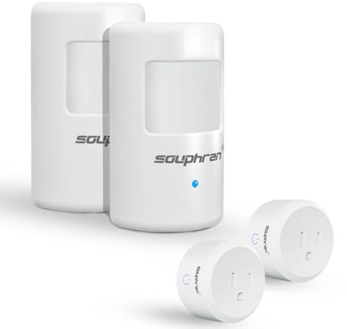 Souphran Plug-in Wireless Motion Activated Light Control, No Wiring, Adjustable Detection Range, Always-on Timer and Light Sensor, Motion Detector and Plug Set, 2 Pack