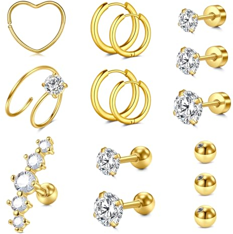 VFUN 16G Helix Piercing,Tragus Piercing,Ohrpiercing,6/8/10mm Piercing Ohr, Knorpel Conch Piercing Für Damen Ohrring Silber Gold