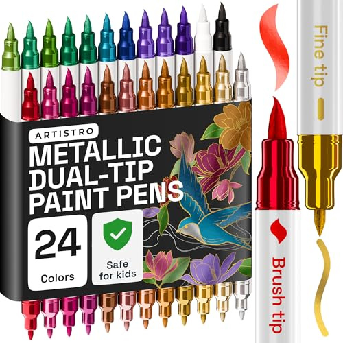 Artistro Doppelseitige Acrylfarbe Marker – Einfach für alle Altersgruppen & Niveaus Acrylfarben Stifte für Stoff, Steine, Papier, Holz, Leinwand, Glas, DIY (Doppelseitiger Pinsel + Fein, 24 Stück)