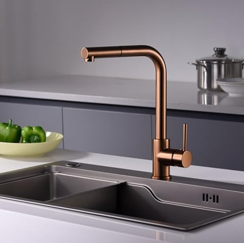 IMEX - Grifo de Cocina Extraible | Grifo Monomando Fregadero | Griferia de Cocina con Mangera Flexible 360º | Serie Malta | Color Oro Rosa Cepillado
