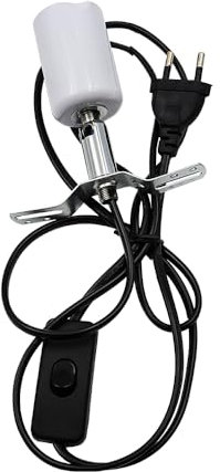 POFET Douille de Lampe en céramique, orientable à 360°, avec câble de 1,8 m et connecteur européen, pour Ampoules halogènes jusqu'à 150 W (Ampoule Non Incluse)