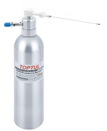 TOPTUL NDAA0165 Druckluft-Sprühflasche 650 ml, Aluminium-Drucksprühgerät mit verlängerter Düse, Schrader-Ventil und Sicherheitsventil