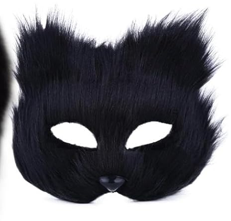 Will Like queue orc masque chat masque renard masque poilu queue demi visage mascarade masque pour cosplay fantaisie fête noir