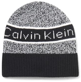 Calvin Klein Damen Marled with Logo Beanie-Mütze, Schwarz, Einheitsgröße