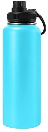 Botella de agua de acero inoxidable de 22 onzas, con asa, doble pared al vacío, a prueba de fugas, mantiene el frío y el calor, boca ancha, botellas de agua para deportes al aire libre (azul)