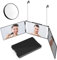 Kairey 3 Way Mirror with Light, 360° Self Cut Mirror Portable Trifold Mirror with Telescoping Hook Muiltiple Make up Mirror with 10X Magnifying to See Back of Head for Bathroom, Over Door