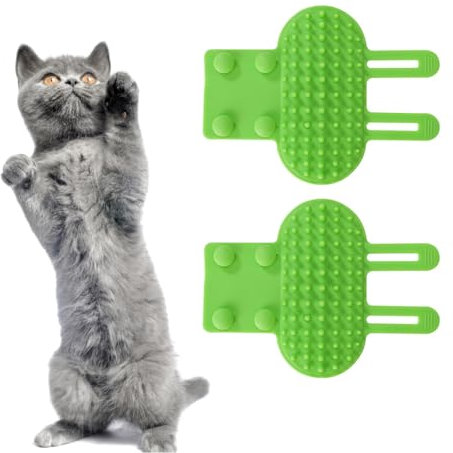 EOYVAIL Katzenbürsten,2-in-1 selbstreinigende Katzenbürste, Katzenhaarbürste, Silikon, verstellbare Katzenpflege- und Massagebürste (2 Stück, grün)