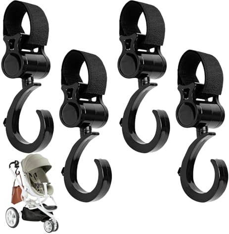 Buggy Clips, 4 pcs Pram Clips,Black Universal Fit Pram Hooks, Plastic Material Buggy Clips, Pram Clips for Buggy for Your Shopping Bags, Baby Changing or Handbag for Kid