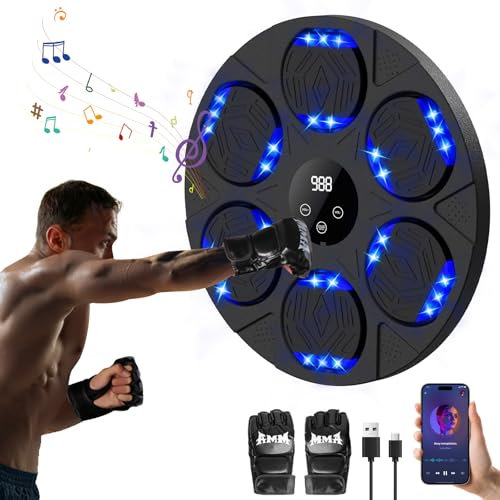 LPQKCcY Machine Boxe Musicale Adulte, Music Boxing Machine avec Gants De Boxe, LED Boxe Mural Musique avec Bluetooth, Intelligente Beatpunch Boxe, Comptage Intelligent, pour Adultes Et Enfants (Noir)