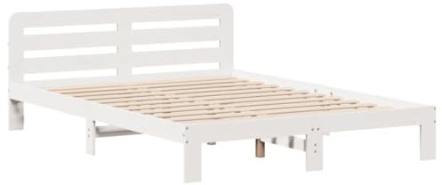 vidaXL Massivholzbett, Holzbett ohne Matratze, Bettgestell mit Kopfteil Lattenrost, Bett Doppelbett für Schlafzimmer, Weiß 140x200cm Kiefernholz