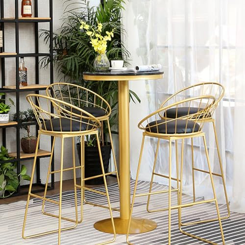 KUviez Table de bistrot de Style Moderne, Table de Bar Ronde, Tables de réunion Basses, Grande Table de bistrot pour Cuisine, Salle à Manger, Salon, Plateau en marbre Noir et Pied en métal doré