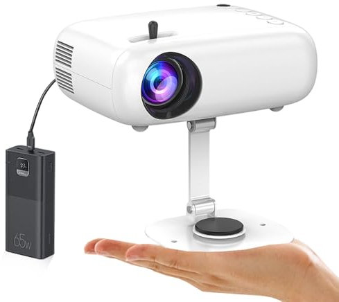 SEWENS - Mini HD Projector, Powered by Powerbank, 10000 Lumens Portable with Tripod for Outdoor Travel Cinema, Compatible with Android/iOS/Windows/TV Stick/HDMI/USB