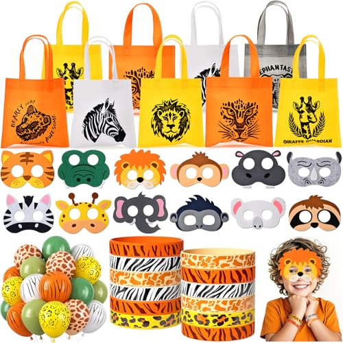 Dschungel Tier Mitgebsel Kindergeburtstag Gastgeschenke Umweltfreundlich Geschenktüten Filzmasken Safari Luftballons Armband Zebra Löwe Party Deko Safari Pinata Füllung Give Aways Mitbringsel Kinder