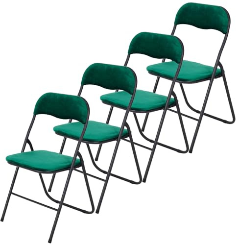 Brixy Platzsparende Klappstühle Samt Esszimmerstühle, 4er Set Grün, 43 x 47 x 80 cm