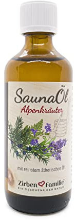 Saunaaufguss Alpenkräuter 100ml | Saunaöl Kräuterwiese und Wald Aroma | Sauna Aufgussmittel Naturrein | Saunazubehör für traditionelle und Infrarotsauna