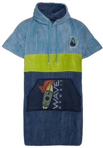 WAVE HAWAII Bade-Poncho Damen & Herren Kapalua mit Kapuze, Größe L, 170-200cm, 100% Baumwolle Surf-Poncho für Erwachsene, Velours & Frottee-Handtuch mit hoher Wasserabsorption