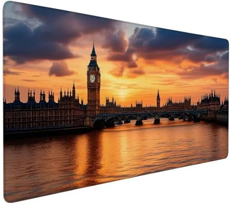 London Mauspad XXL 1000 x 500 x 3 mm Groß Gaming Mauspad Big Ben Design Vernähte Kanten, mit rutschfeste Gummiunterseite, Verbessert Mouse Präzision und Geschwindigkeit für Gaming Laptop Büro X-807